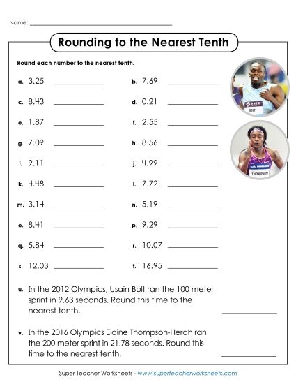 Math Worksheets - Rounding to the Nearest Tenth (Printable PDF Worksheet)