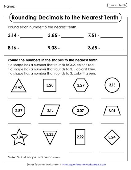 Nearest Tenth - Rounding to the Nearest Tenth: Shapes (Printable PDF Worksheet)