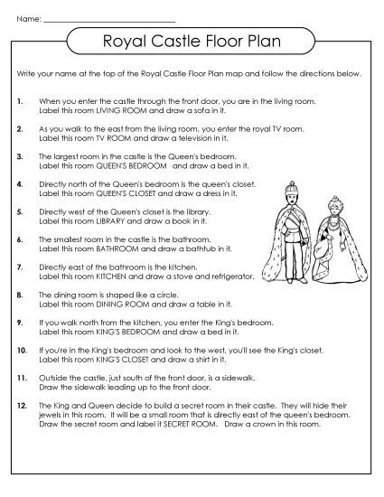 Basic Map Skills - Royal Castle Floor Plan (Printable PDF Worksheet)