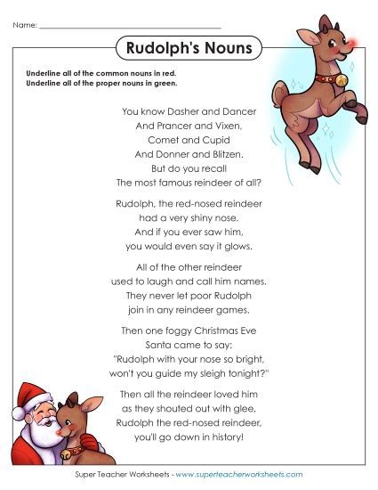 Grammar - Rudolph's Nouns (Printable PDF Worksheet)