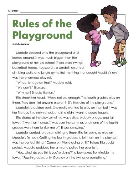 Fiction Stories - Rules of the Playground (Printable PDF Worksheet)