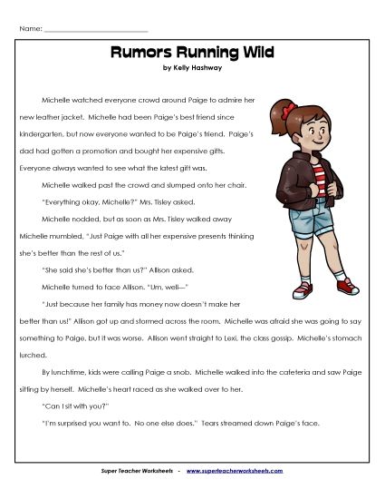 Fiction Stories - Rumors Running Wild (Fiction) (Printable PDF Worksheet)