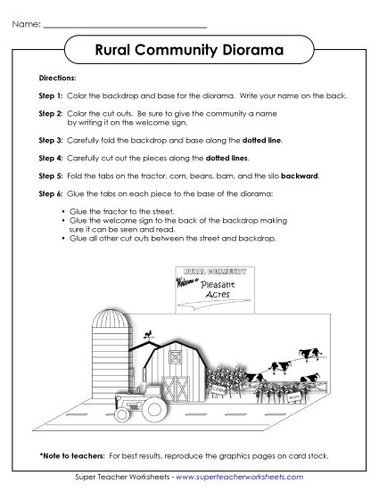 Urban, Suburban, and Rural - Rural Community Diorama (Printable PDF Worksheet)