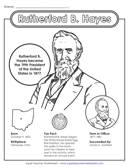 President Fact Sheets - Rutherford B. Hayes Fact Sheet (Printable PDF Worksheet)