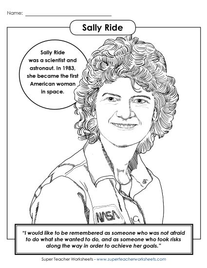 Astronauts - Sally Ride: Coloring Page (Printable PDF Worksheet)