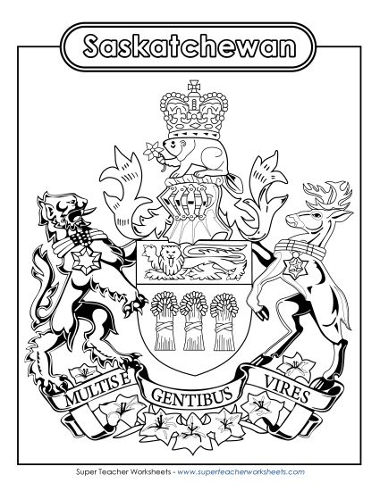 Flag and Coat of Arms - Saskatchewan Coat of Arms (Black & White) (Printable PDF Worksheet)