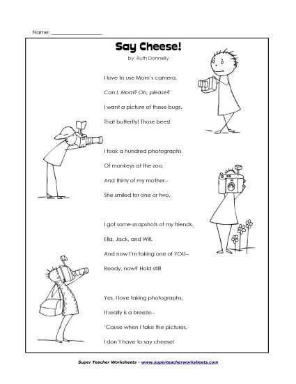 3rd Grade Poems - Say Cheese (Printable PDF Worksheet)