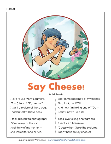 Poems - Say Cheese! (Poem) (Printable PDF Worksheet)