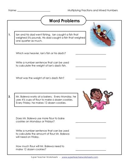 Multiplying Fractions by Whole Numbers - Scaling: Word Problems (Multiply Fractions / Whole Numbers) (Printable PDF Worksheet)