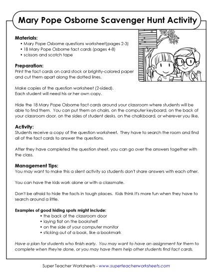 Chapter Books - Scavenger Hunt: Mary Pope Osborne (Printable PDF Worksheet)