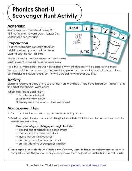 Games and Puzzles - Scavenger Hunt: Short U (Printable PDF Worksheet)