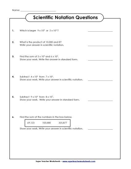 Level: Basic Whole Numbers - Sci. Notation Questions (Basic) (Printable PDF Worksheet)
