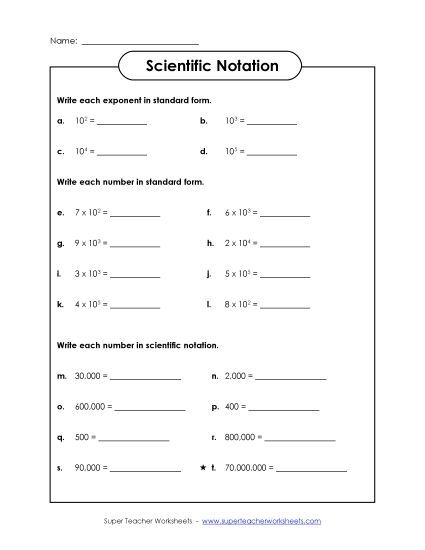 Level: Basic Whole Numbers - Scientific Notation: Basic (Printable PDF Worksheet)