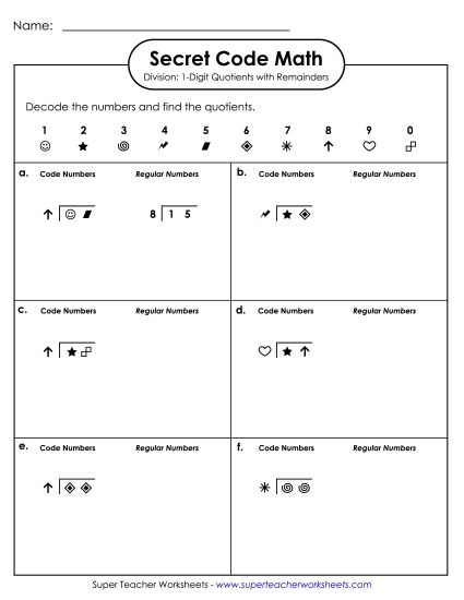 Division - SCM Division: 1-Digit Quotients w/ Remainders (Printable PDF Worksheet)