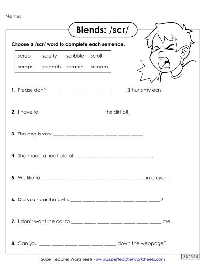 Worksheets - Scr- Sentences (Printable PDF Worksheet)