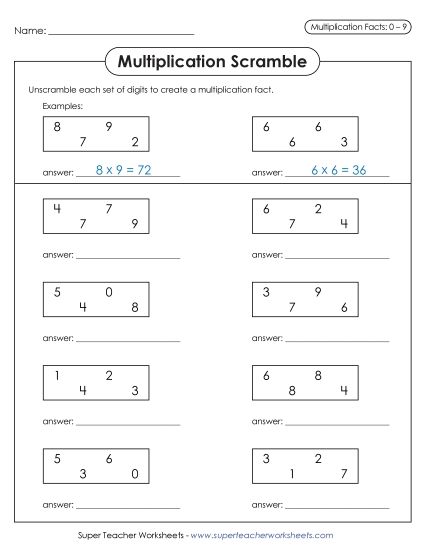 Worksheets and Games - Scrambled Facts (0-9) (Printable PDF Worksheet)