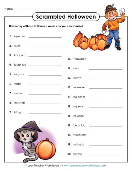 Puzzles - Scrambled Halloween (Printable PDF Worksheet)