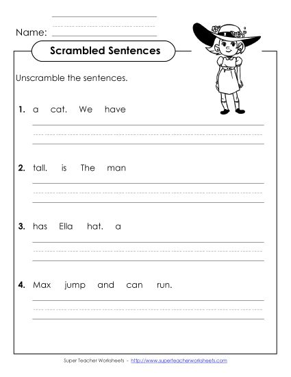 Worksheets - Scrambled Sentences (A-1) (Printable PDF Worksheet)