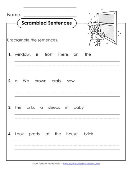 Worksheets - Scrambled Sentences (A-15) (Printable PDF Worksheet)