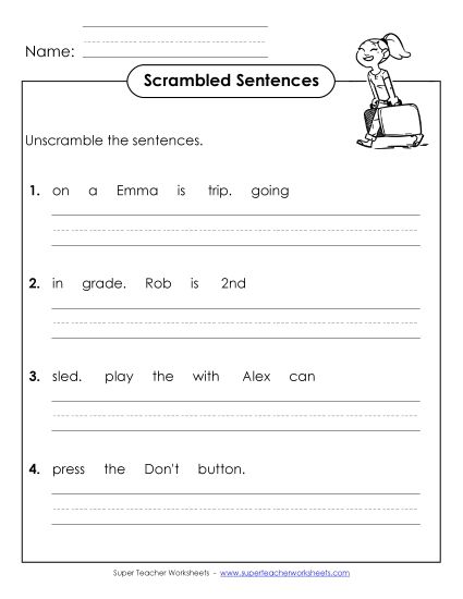 Worksheets - Scrambled Sentences (A-16) (Printable PDF Worksheet)