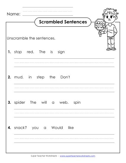 Worksheets - Scrambled Sentences (A-17) (Printable PDF Worksheet)