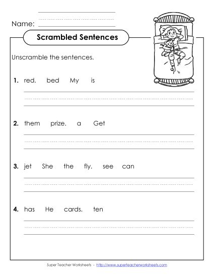 Worksheets - Scrambled Sentences (A-2) (Printable PDF Worksheet)