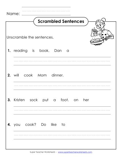 Worksheets - Scrambled Sentences (A-20) (Printable PDF Worksheet)