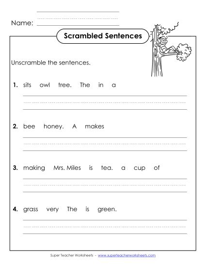 Worksheets - Scrambled Sentences (A-21) (Printable PDF Worksheet)