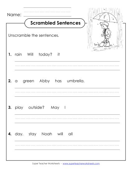 Worksheets - Scrambled Sentences (A-23) (Printable PDF Worksheet)