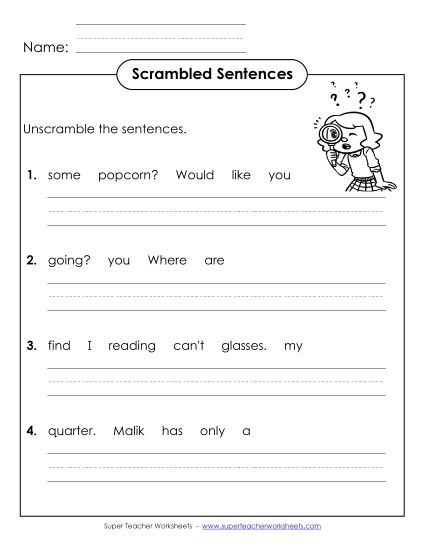 Worksheets - Scrambled Sentences (A-24) (Printable PDF Worksheet)