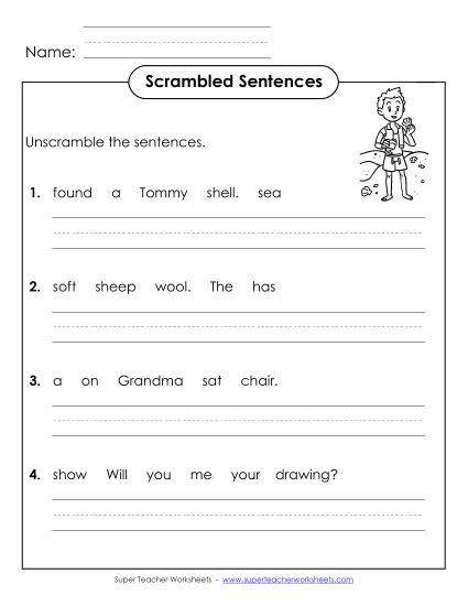 Worksheets - Scrambled Sentences (A-25) (Printable PDF Worksheet)