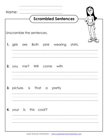 Worksheets - Scrambled Sentences (A-26) (Printable PDF Worksheet)