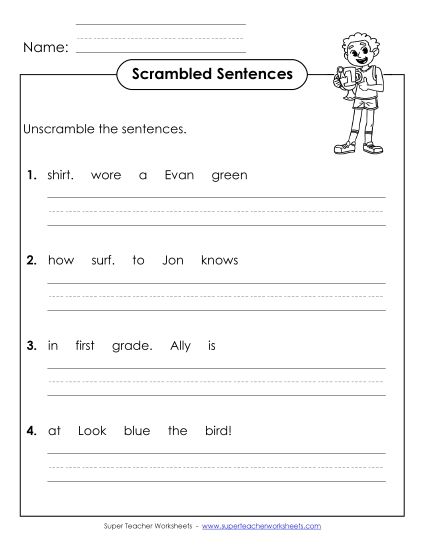 Worksheets - Scrambled Sentences (A-29) (Printable PDF Worksheet)