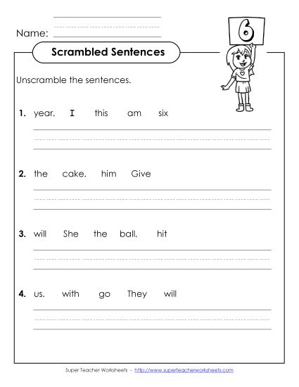 Worksheets - Scrambled Sentences (A-3) (Printable PDF Worksheet)