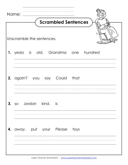 Worksheets - Scrambled Sentences (A-30) (Printable PDF Worksheet)