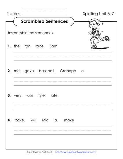 Worksheets - Scrambled Sentences (A-7) (Printable PDF Worksheet)
