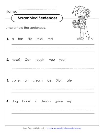 Worksheets - Scrambled Sentences (A-9) (Printable PDF Worksheet)