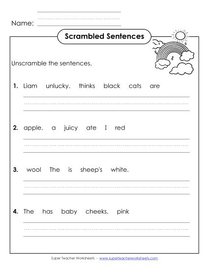 Worksheets and Activities  - Scrambled Sentences (A-Color Words) (Printable PDF Worksheet)