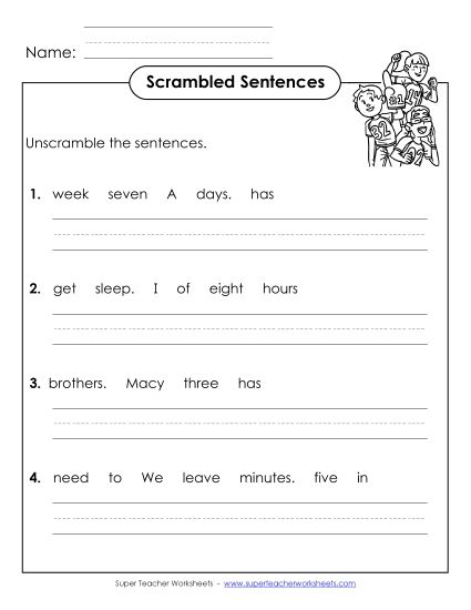 Worksheets and Activities - Scrambled Sentences (A-Number Words) (Printable PDF Worksheet)