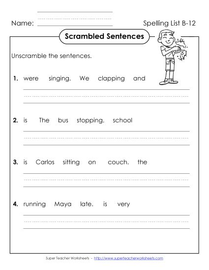 Worksheets - Scrambled Sentences (B-12) (Printable PDF Worksheet)