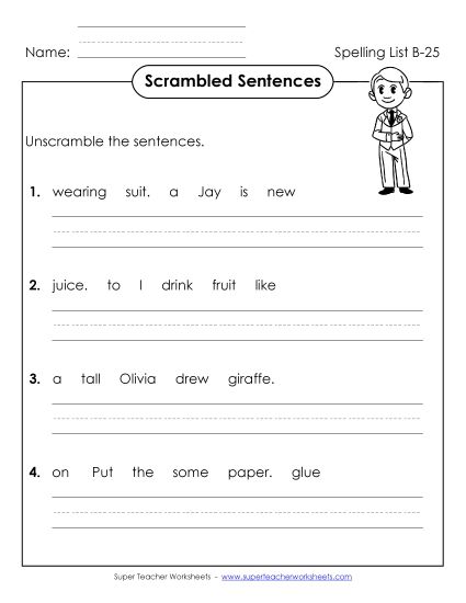 Worksheets - Scrambled Sentences (B-25) (Printable PDF Worksheet)