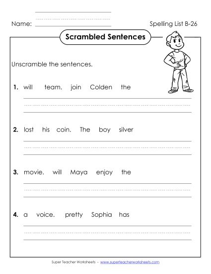 Worksheets - Scrambled Sentences (B-26) (Printable PDF Worksheet)