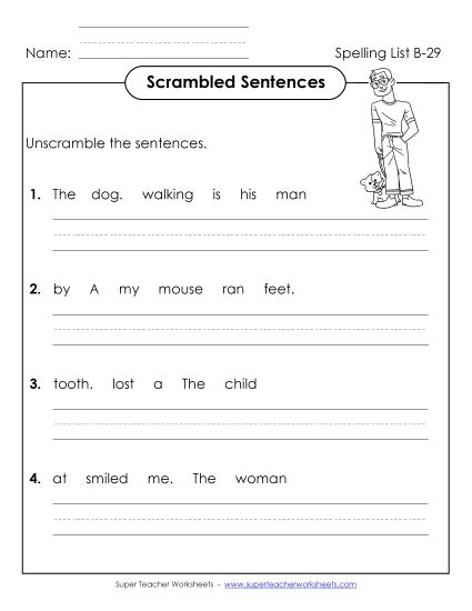 Worksheets - Scrambled Sentences (B-29) (Printable PDF Worksheet)