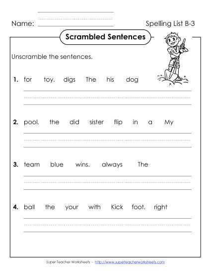 Worksheets - Scrambled Sentences (B-3) (Printable PDF Worksheet)