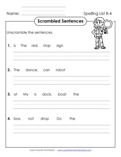 Worksheets - Scrambled Sentences (B-4) (Printable PDF Worksheet)