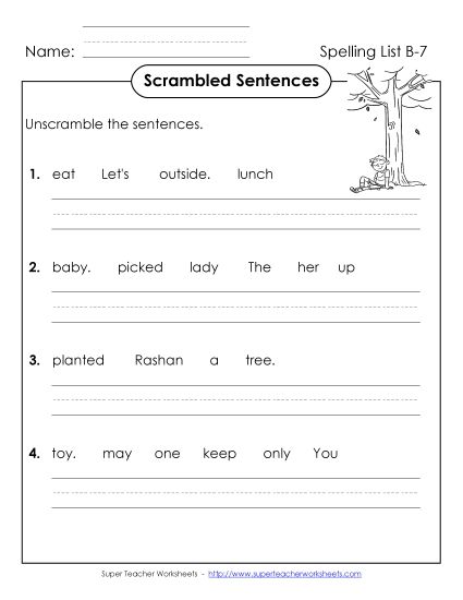 Worksheets - Scrambled Sentences (B-7) (Printable PDF Worksheet)