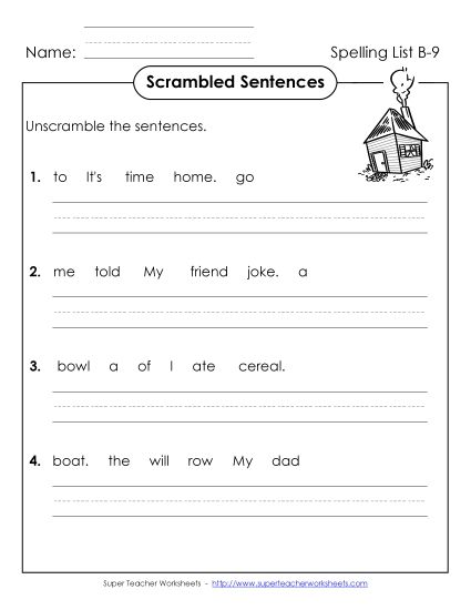Worksheets - Scrambled Sentences (B-9) (Printable PDF Worksheet)