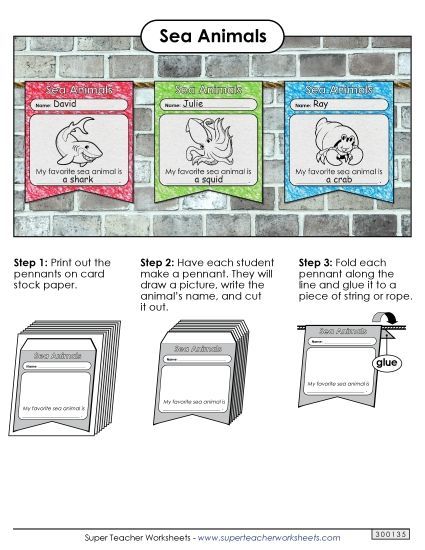 Worksheets & Activities - Sea Animals Pennant Display (Printable PDF Worksheet)