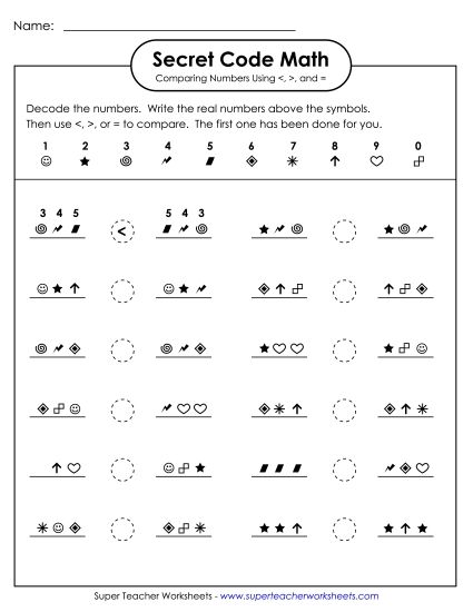 Comparing Numbers - Secret Code Math: Compare 3-Digit Numbers (Printable PDF Worksheet)