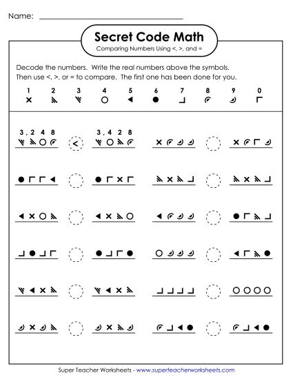 Comparing Numbers - Secret Code Math: Comparing 4-Digit Numbers (Printable PDF Worksheet)